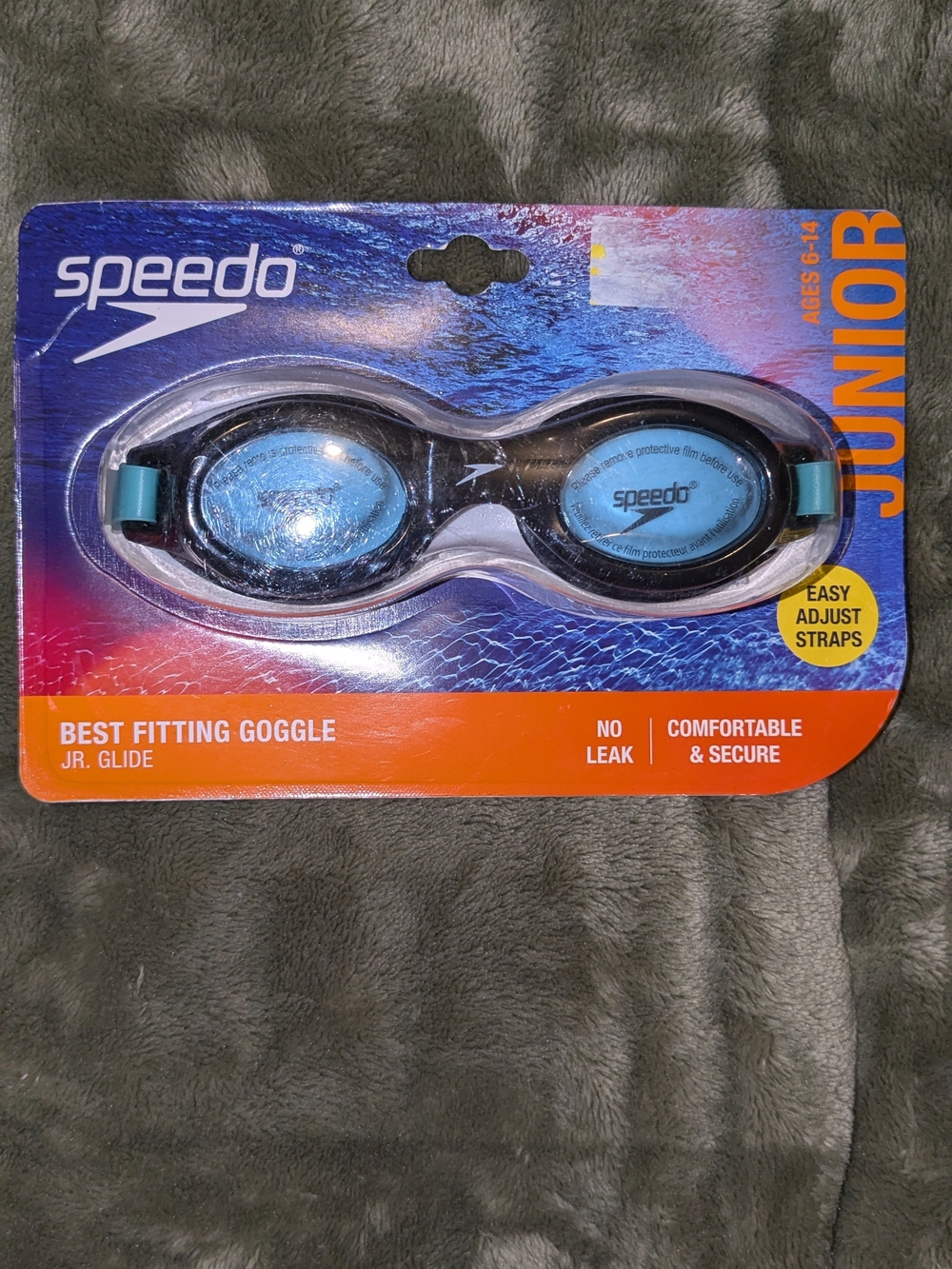 Speedo Junior Swim Goggles in Black and Light Blue with Teal Accents